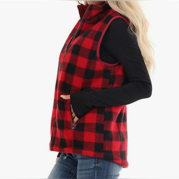 Red and Black Fleece Vest - Picture 2 of 3